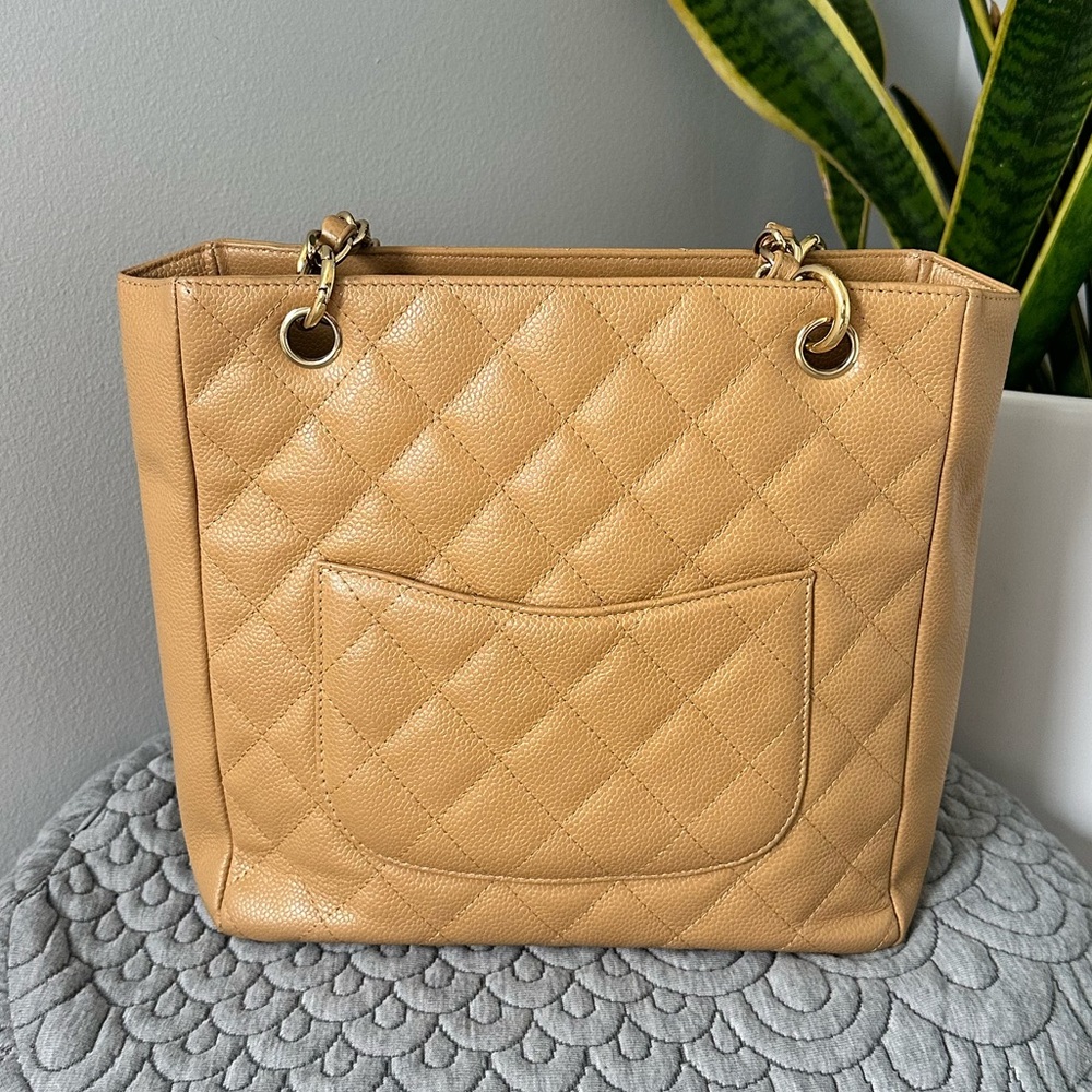 EUC💛Chanel Caviar Leather Petite Shopping Tote Beige - Picture 7 of 15